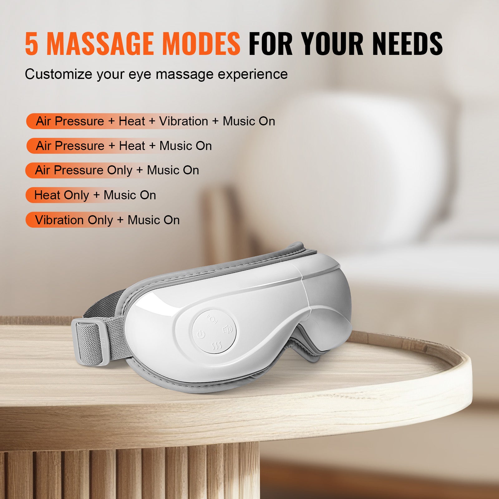 VEVOR Heated Eye Massager — 5 Modes, Bluetooth Music & 180° Foldable
